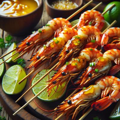 Image of Skewered Tiger Prawns with Honey Lime Butter