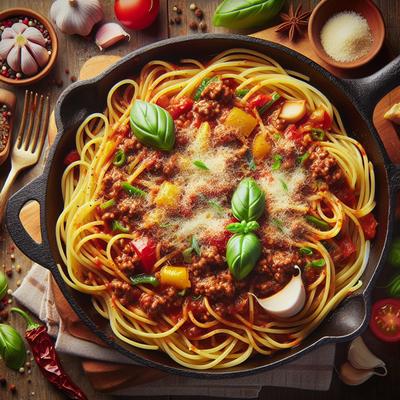 Image of Skillet Baked Spaghetti with Meat Sauce