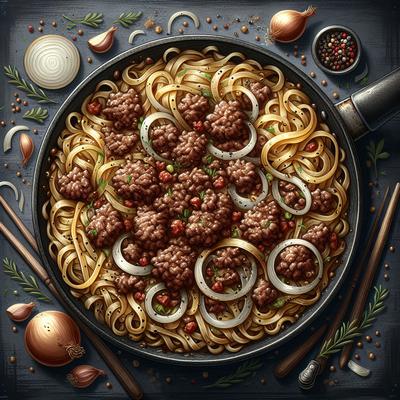 Image of Skillet Beef Onion Hamburger Noodles
