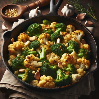 Image of Skillet Browned Broccoli Cauliflower and Garlic