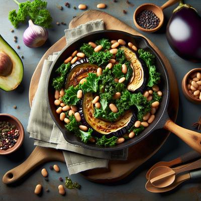 Image of Skillet Eggplant Kale and Beans