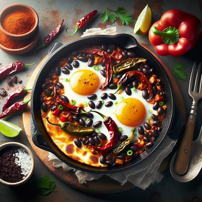 Image of Skillet Eggs with Chipotle Peppers and Black Beans