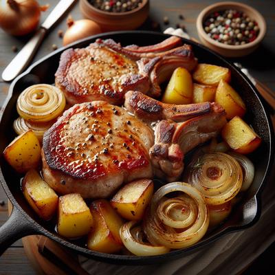 Image of Skillet Pork Chops with Onion and Potatoes