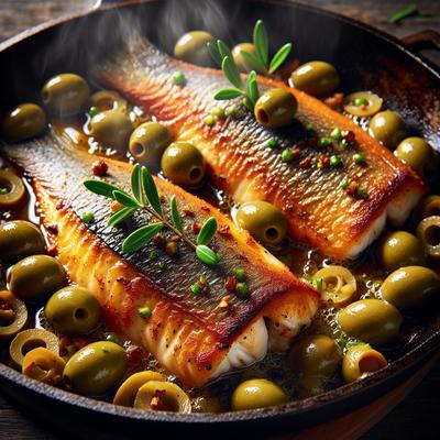 Image of Skillet Roasted Fish Fillets with Green Olive Relish