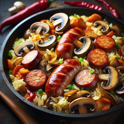 Image of Skillet Sausage with Mushrooms and Rice So Simple