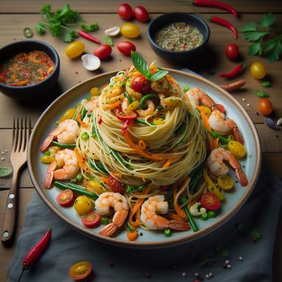 Image of Skinny Angel Hair Pasta with Shrimp and Veggie Sauce