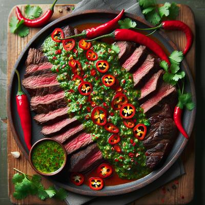 Image of Skirt Steak with Red Chile Cilantro Chimichurri