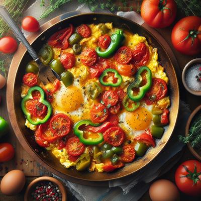 Image of Skopelos Island Strapatsada Eggs W Tomatoes Peppers