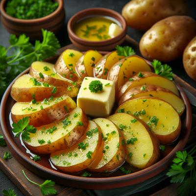 Image of Sliced Baked Potatoes with Parsley Butter