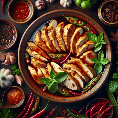 Image of Sliced Chicken Breasts in a Thai Sauce
