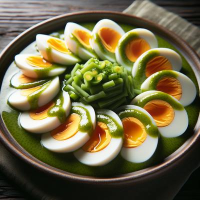 Image of Sliced Eggs with Green Sauce