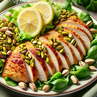 Image of Sliced Lemon Pistachio Chicken Over Greens
