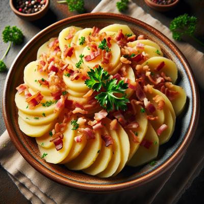 Image of Sliced Potatoes with Bacon and Parsley