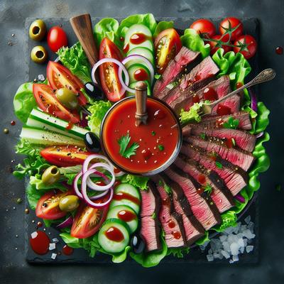 Image of Sliced Steak Salad with Bloody Mary Vinaigrette