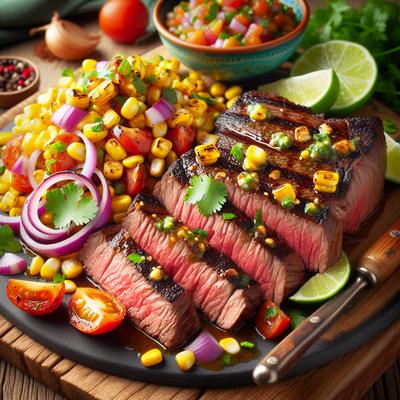 Image of Sliced Steak with Roasted Corn Salsa
