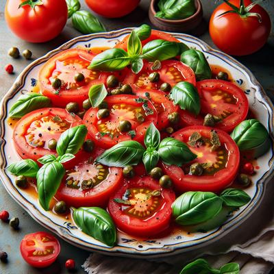 Image of Sliced Tomato Salad with Capers and Basil