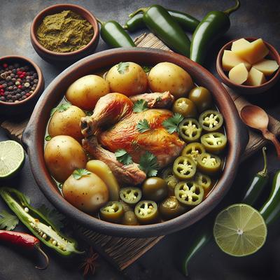 Image of Slow Cooked Chicken with Tomatillos Potatoes Jalapenos and Fre