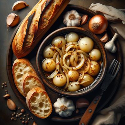 Image of Slow Cooked Garlic and Onions with Toasted Baguette