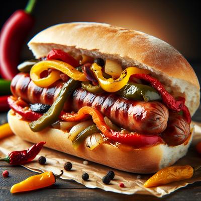 Image of Slow Cooked Sausage Peppers and Onions Sandwich