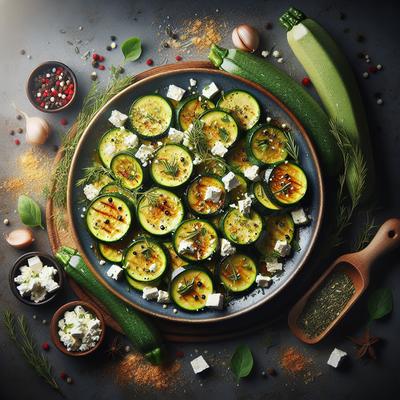 Image of Slow Cooked Zucchini Coins with Chopped Herbs and Crumbled Feta