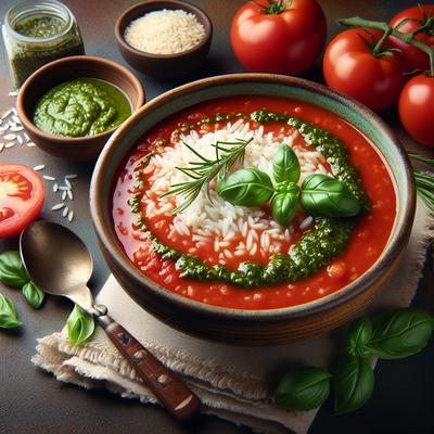 Image of Slow Cooker Pesto Tomato Rice Soup
