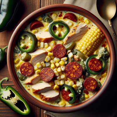 Image of Slow Cooker Poblano Corn Chowder with Chicken and Chorizo