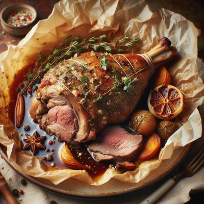 Image of Slow Roasted Paper Wrapped Leg of Lamb from Olive Magazine April