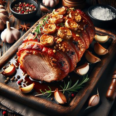 Image of Slow Roasted Pork Loin Filled with Roasted Garlic
