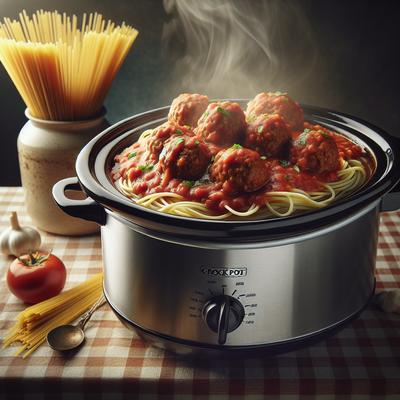 Image of Slow Simmered Spaghetti and Meatballs Crock Pot