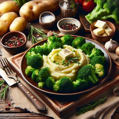 Image of Smashed Potatoes and Broccoli