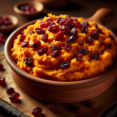 Image of Smashed Sweet Potatoes with Dried Cranberries