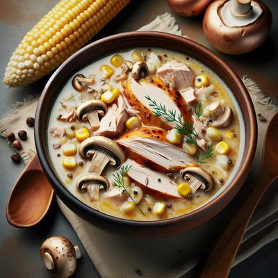 Image of Smoked Chicken Wild Mushroom and Corn Chowder