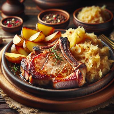 Image of Smoked Pork Chops with Potatoes Sauerkraut