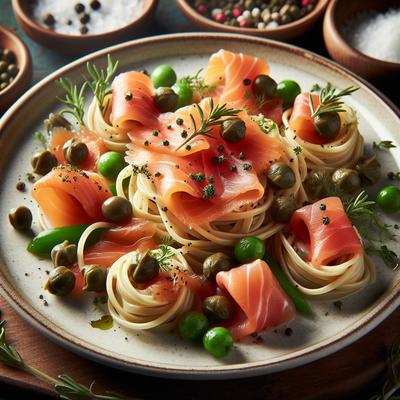 Image of Smoked Salmon and Capers Over Linguini