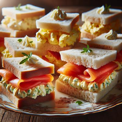 Image of Smoked Salmon and Egg Salad Tea Sandwiches