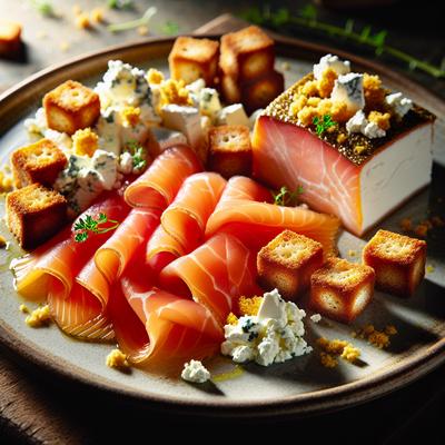 Image of Smoked Salmon Goat Cheese and Mustard Crouton