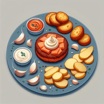 Image of Smoked Salmon Potato Cakes with Garlic Cream