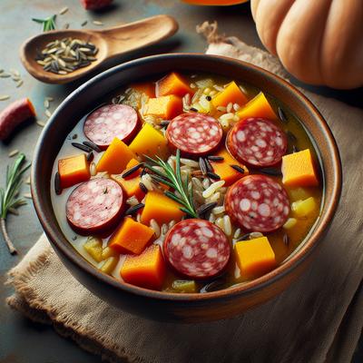 Image of Smoked Sausage Butternut Squash and Wild Rice Soup