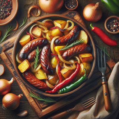 Image of Smoked Sausage Taters Peppers and Onions Country Style