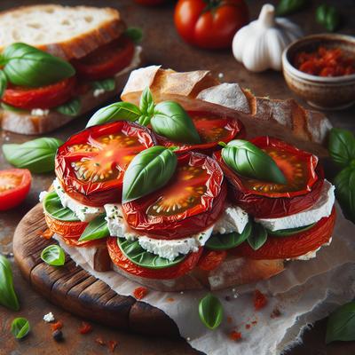 Image of Smoked Tomato Sandwiches with Goat Cheese and Basil