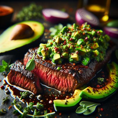 Image of Smoky and Fiery Skirt Steak with Avocado Oregano Relish