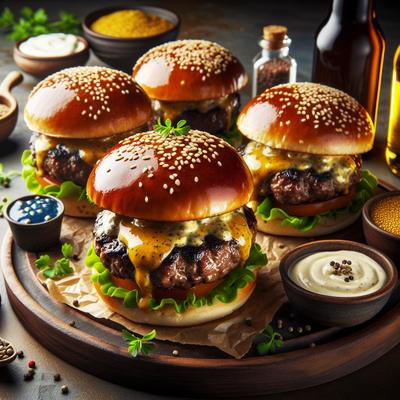 Image of Smoky Beer Burgers with Creamy Mustard Sauce