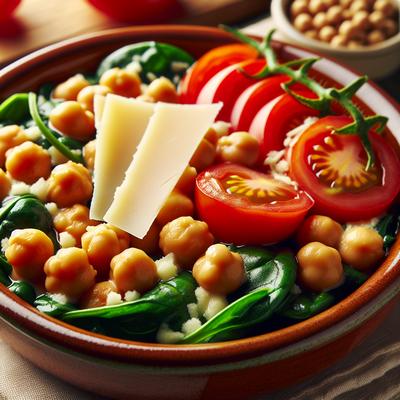 Image of Smoky Chickpeas with Spinach Tomato and Manchego Cheese Tapas