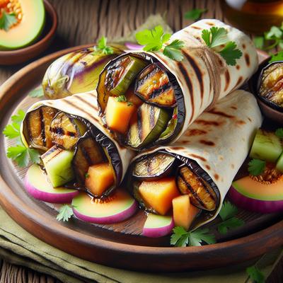 Image of Smoky Eggplant and Melon Wraps