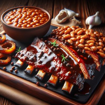 Image of Smoky Sweet Spareribs with Sauce and Beans