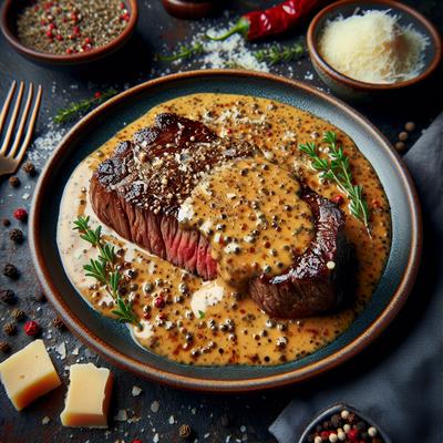 Image of Smothered Flat Iron Steak in a Parmesan Pepper Sauce