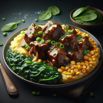 Image of Smothered Oxtails Over Spinach and Sweet Corn Mash