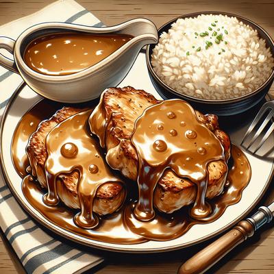 Image of Smothered Pork Chops with Gravy and Rice