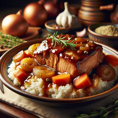 Image of Smothered Pork Roast Over Rice