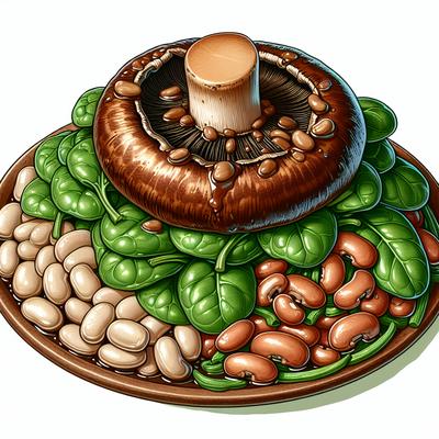 Image of Smothered Portabella Mushrooms in Spinach and Beans